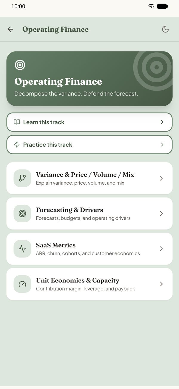 Operating Finance track home